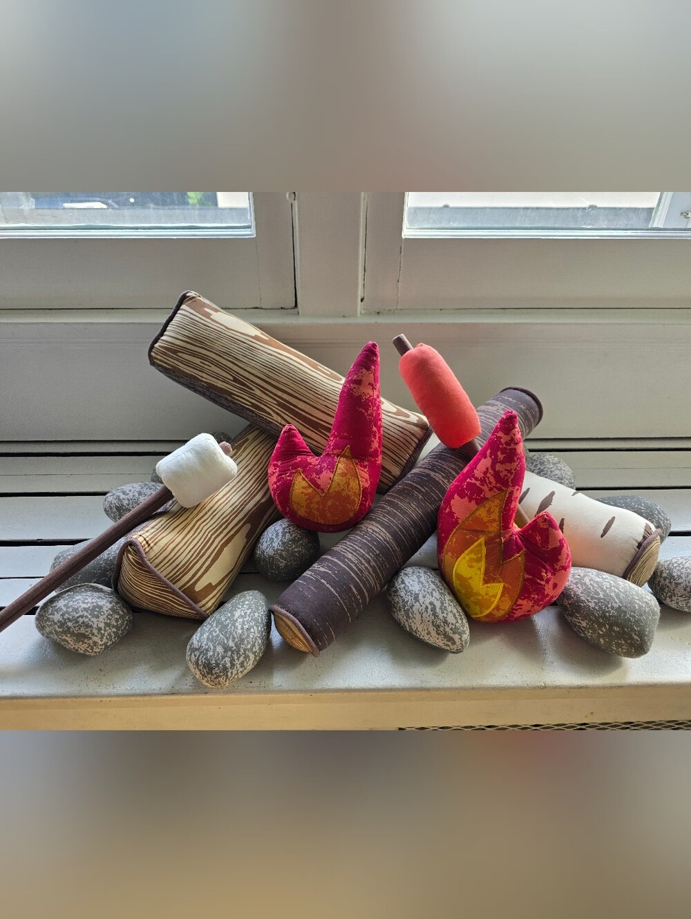 Land Of Nod Plush Campfire Set with Pink and Orange Flames